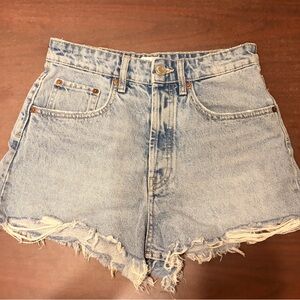 Zara Light Blue Frayed Jean Shorts